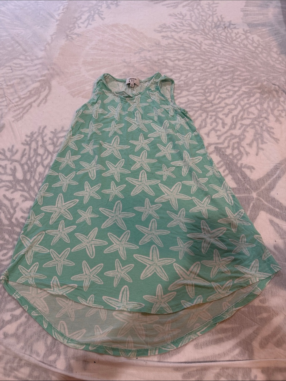 Children's Mint Green Starfish Print Sleeveless Dress